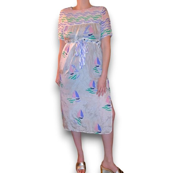 Thierry Colson 100% Silk Boat Print Dress - Picture 1 of 10